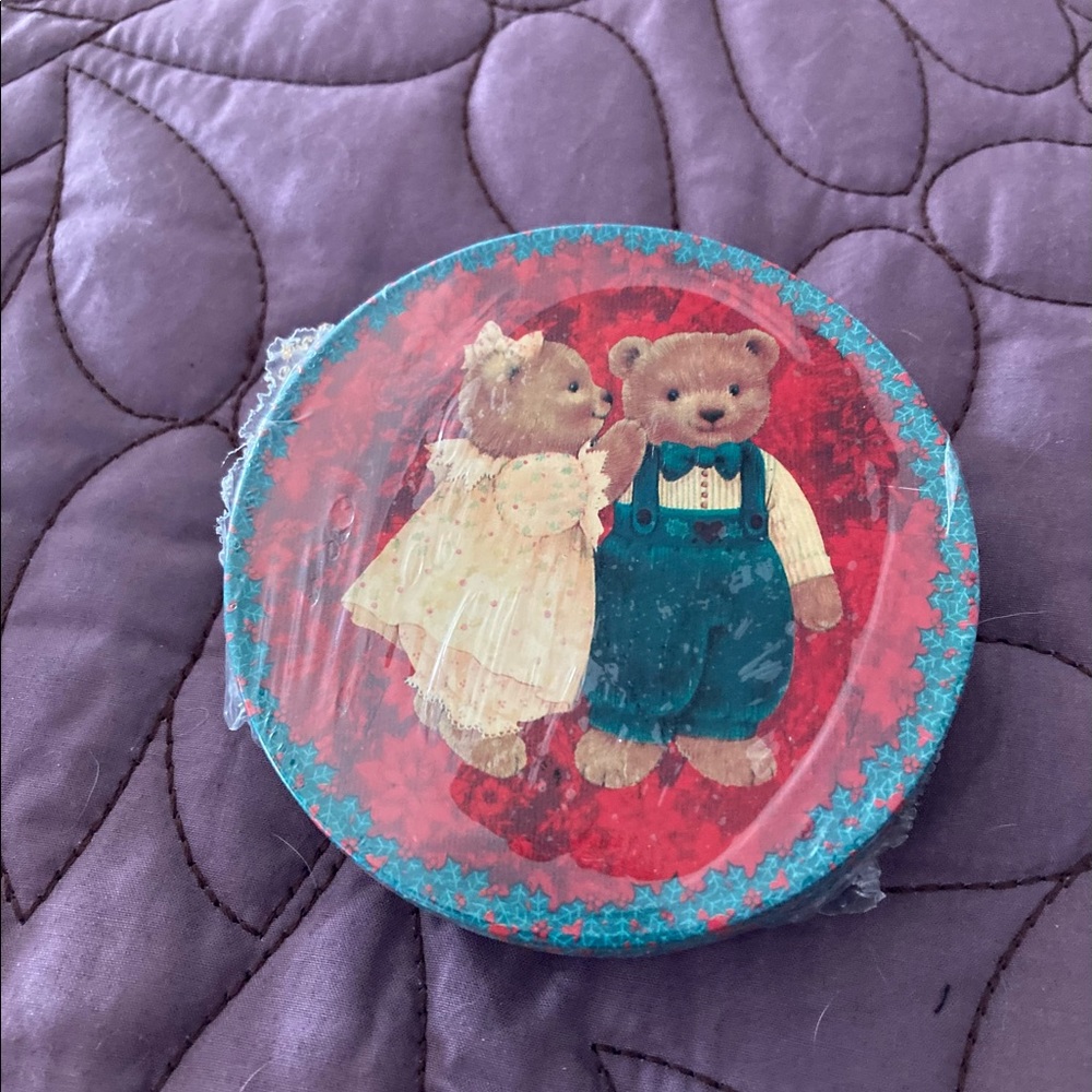 New 3.5” 6 Round cork back Little boy and girl bear. J.D. Yeatts Imports.